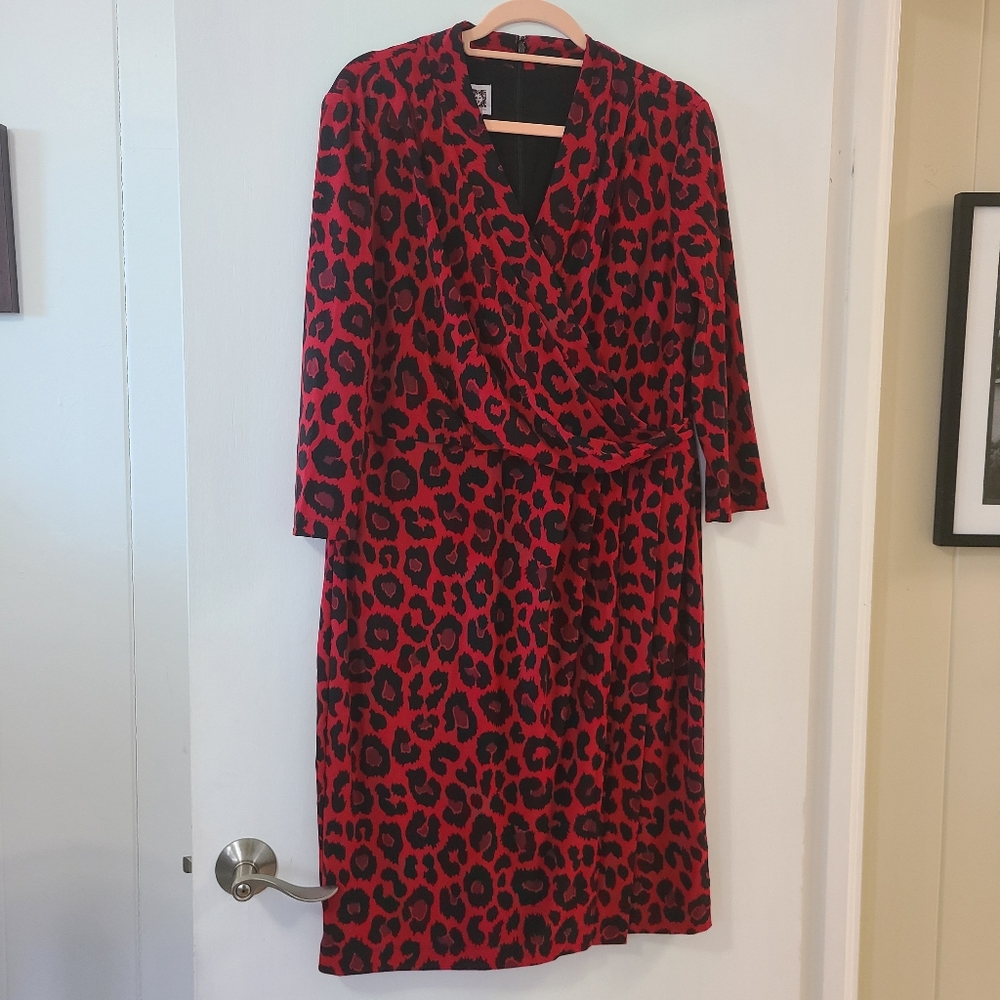 Ann Klein red/black leopard print dress